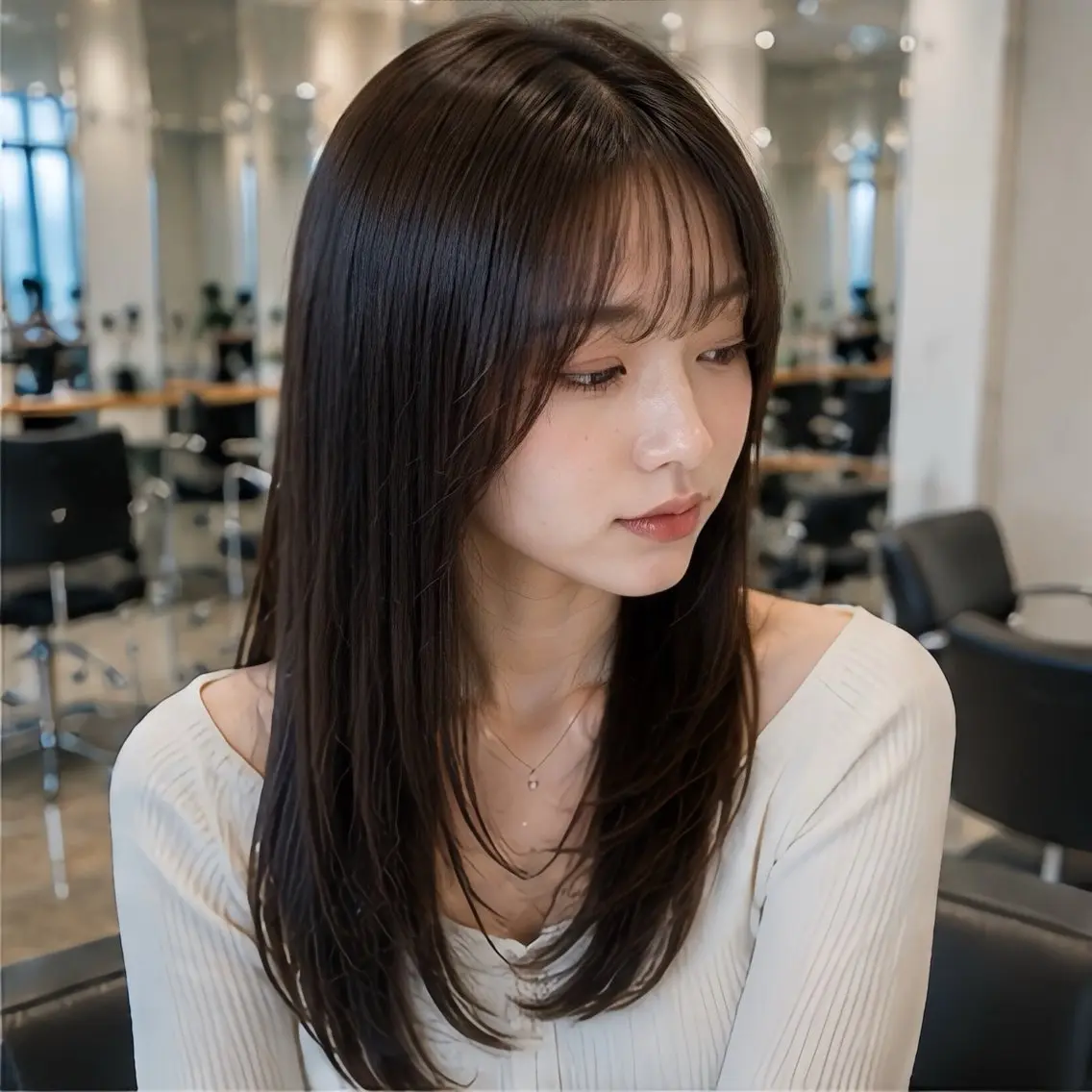 ロング カラー カット ヘアカラー 縮毛矯正 池袋/縮毛矯正 韓国レイヤーおばかんのヘアスタイル