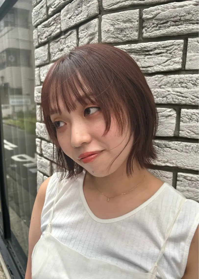 ショート カラー オレンジ 顔まわりレイヤー レイヤーカット カット ヘアカラー トリートメント SLASHスラッシュ 辻村  彩華のヘアスタイル