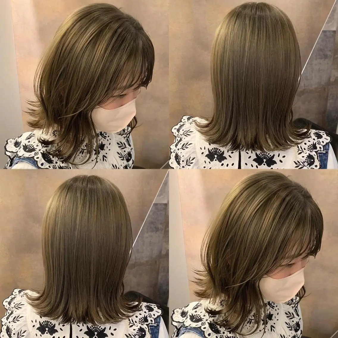 ミディアム カラー ベージュカラー 透明感カラー ダブルカラー オリーブカラー ヘアカラー SAKINO ベージュカラーのヘアスタイル