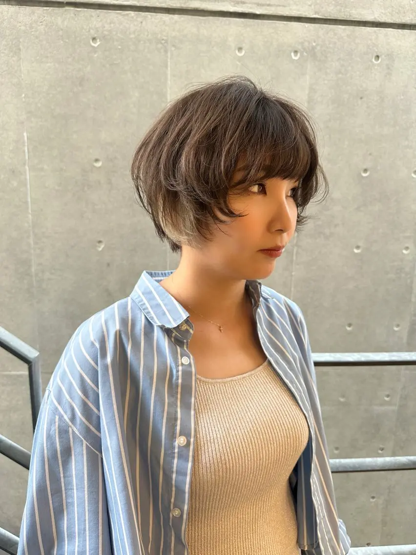ショート カラー パーマ ヘアアレンジ イヤリングカラー ショートヘア 髪質改善/韓国風 レイヤー/田村祐樹のヘアスタイル