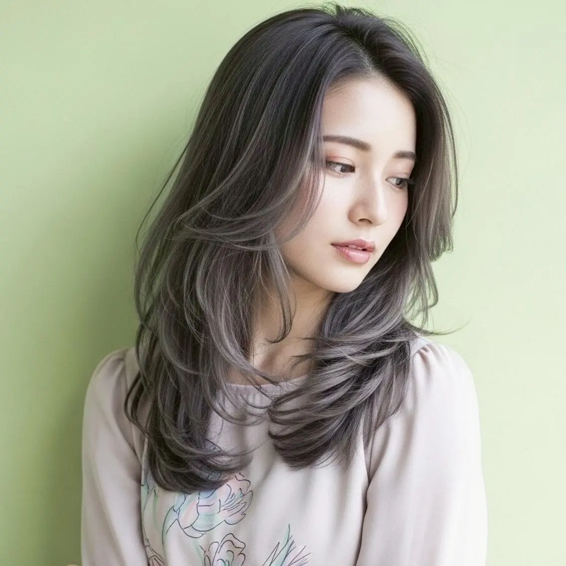 ロング パーマ カラー ショートボブ バレイヤージュ ミストバング  フェイスフレーミング グレージュ HAYATE/ メンズ/パーマのヘアスタイル