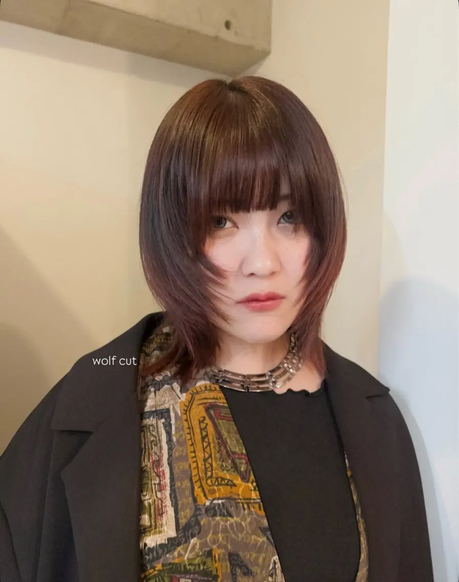 ミディアム 顔周りカット レイヤーカット ウルフカット カット kii/福岡/ 天神薬院/neneのヘアスタイル
