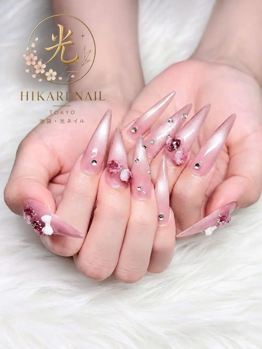 ネイル チークネイル 長さ出し フレンチネイル ガーリー ハロウィン ハンドネイル HikariNail Ikebukuroのネイルデザイン