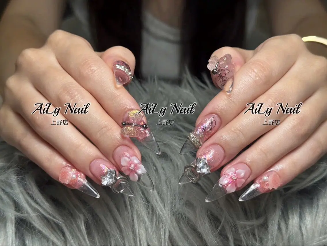 ネイル アートネイル フラワーネイル ジェルネイル マグネットネイル ニュアンスネイル ハンドネイル AiLy Nail 上野店のネイルデザイン