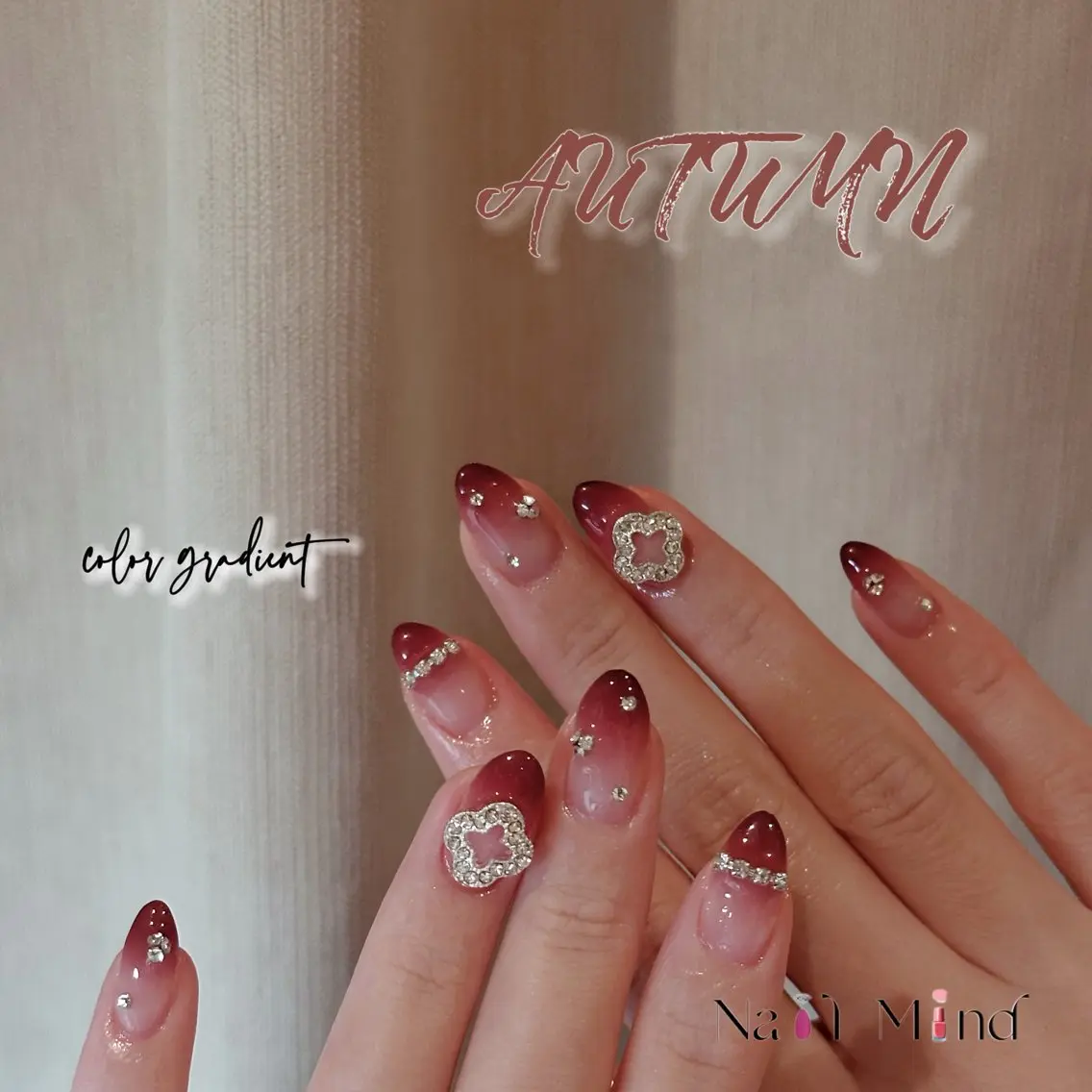 ネイル ボルドー ジェルネイル グラデーション ロングネイル 持ち込み ハンドネイル NailMind Tokyoのネイルデザイン