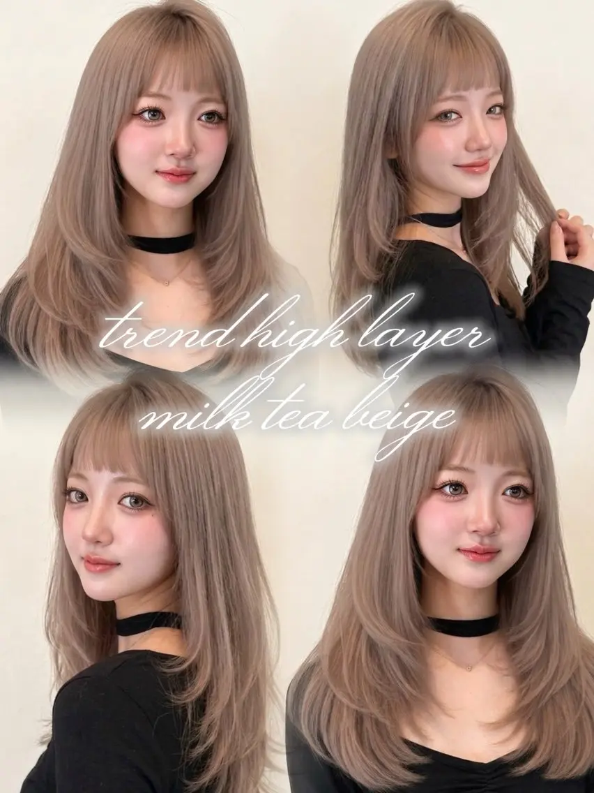 ミディアム カラー ヘアアレンジ ヘアカラー トリートメント 🌿巴結生🌱大宮 ミルクティーベージュのヘアスタイル
