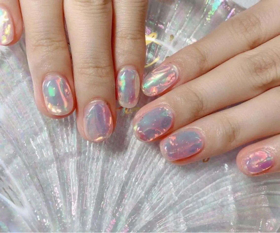 ネイル オーロラネイル 氷ネイル・うるうるネイル ハンドネイル I-nailロング /ワンホン/キラキラのネイルデザイン