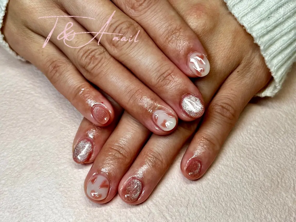 ネイル ジェルネイル ハート マグネットネイル ピンク スカルプネイル T&A nailのネイルデザイン
