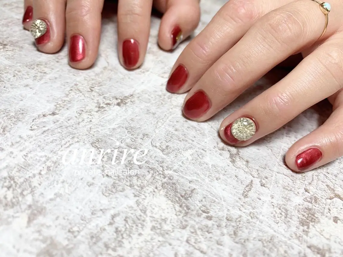 ネイル ボルドー ジェルネイル ワンカラーネイル パラジェル ショートネイル ハンドネイル nailsalon anrireのネイルデザイン