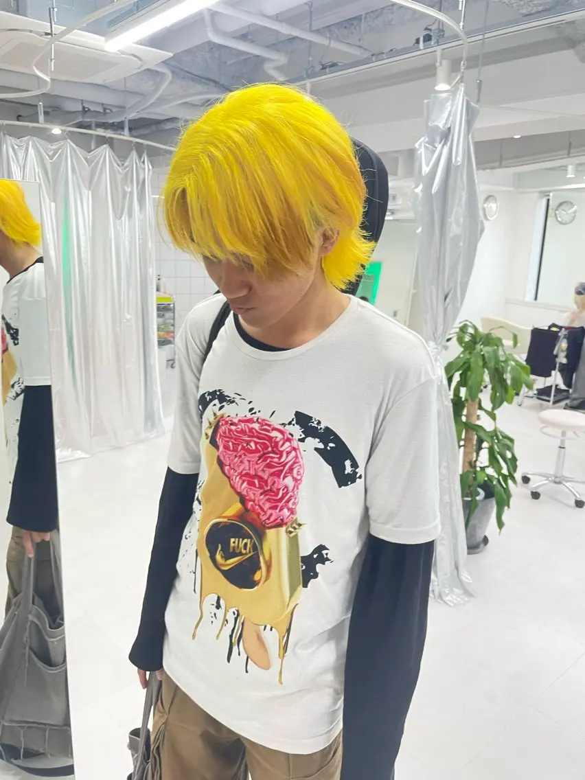 ミディアム カラー メンズ メンズブリーチ メンズウルフカット ブリーチ ブラウンカラー デザインカラー カット ヘアカラー トリートメント 🎗秋山勇/ GEAR.代表のヘアスタイル