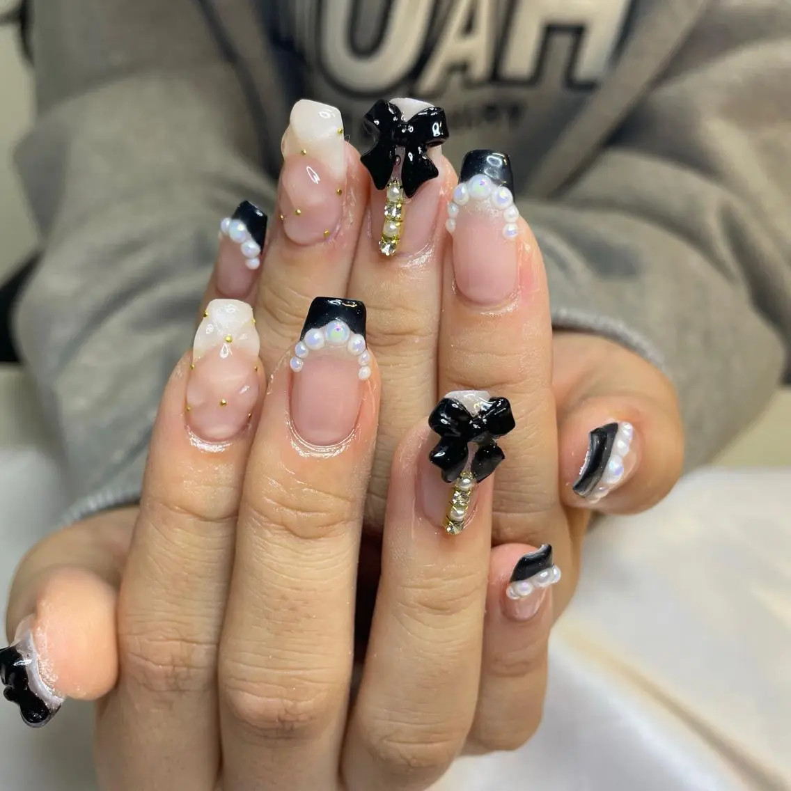 ネイル アートネイル 長さ出し フレンチネイル 韓国ネイル リボン 韓国/網紅/パーツ M-salonのネイルデザイン