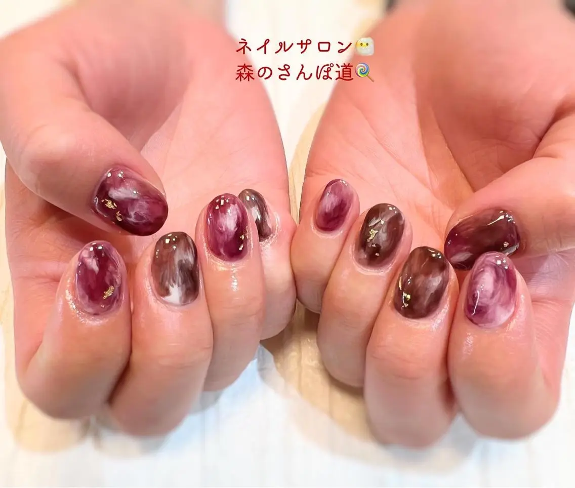 ネイル ハンドネイル ショートネイル 森のさんぽ道のネイルデザイン