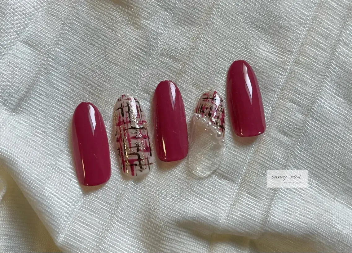 ネイル ツイードネイル バレンタイン 冬ネイル sunny nailのネイルデザイン