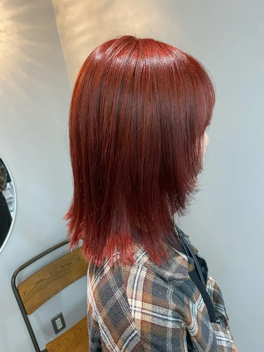 ミディアム カラー レッドカラー レイヤー暖色カラー 池袋Yamamotoのヘアスタイル