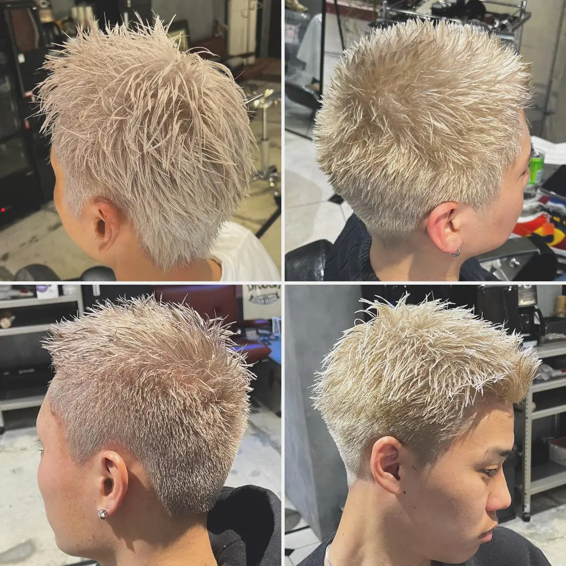 ショート カラー メンズ メンズブリーチ フェードカット メンズハイライト メンズパーマ スパイキーショート &CREW スタッフのヘアスタイル