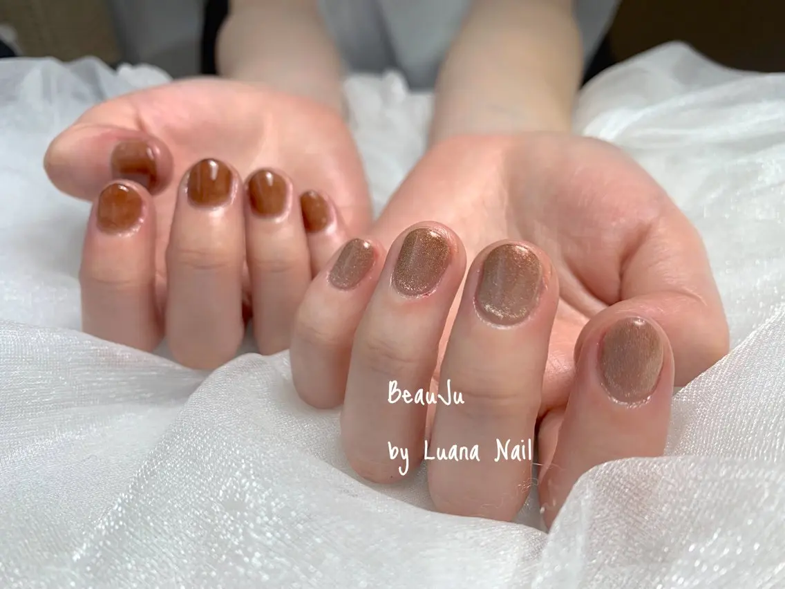 ネイル ブラウン マグネットネイル ハンドネイル BeauJu by Luana Nailのネイルデザイン