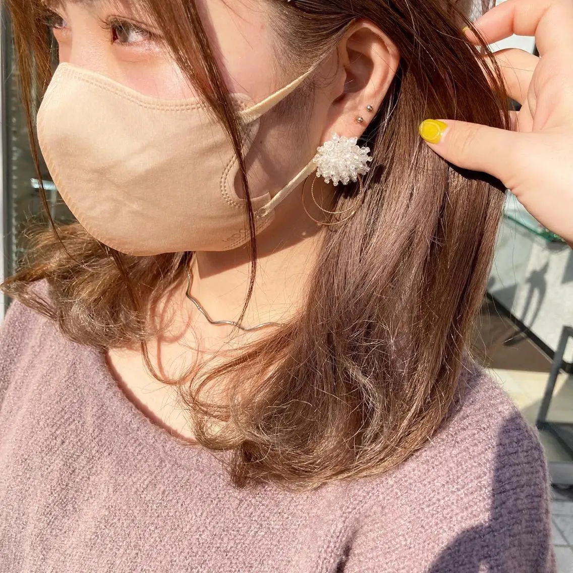 セミロング カラー ヘアアレンジ イヤリングカラー しんた ようのヘアスタイル