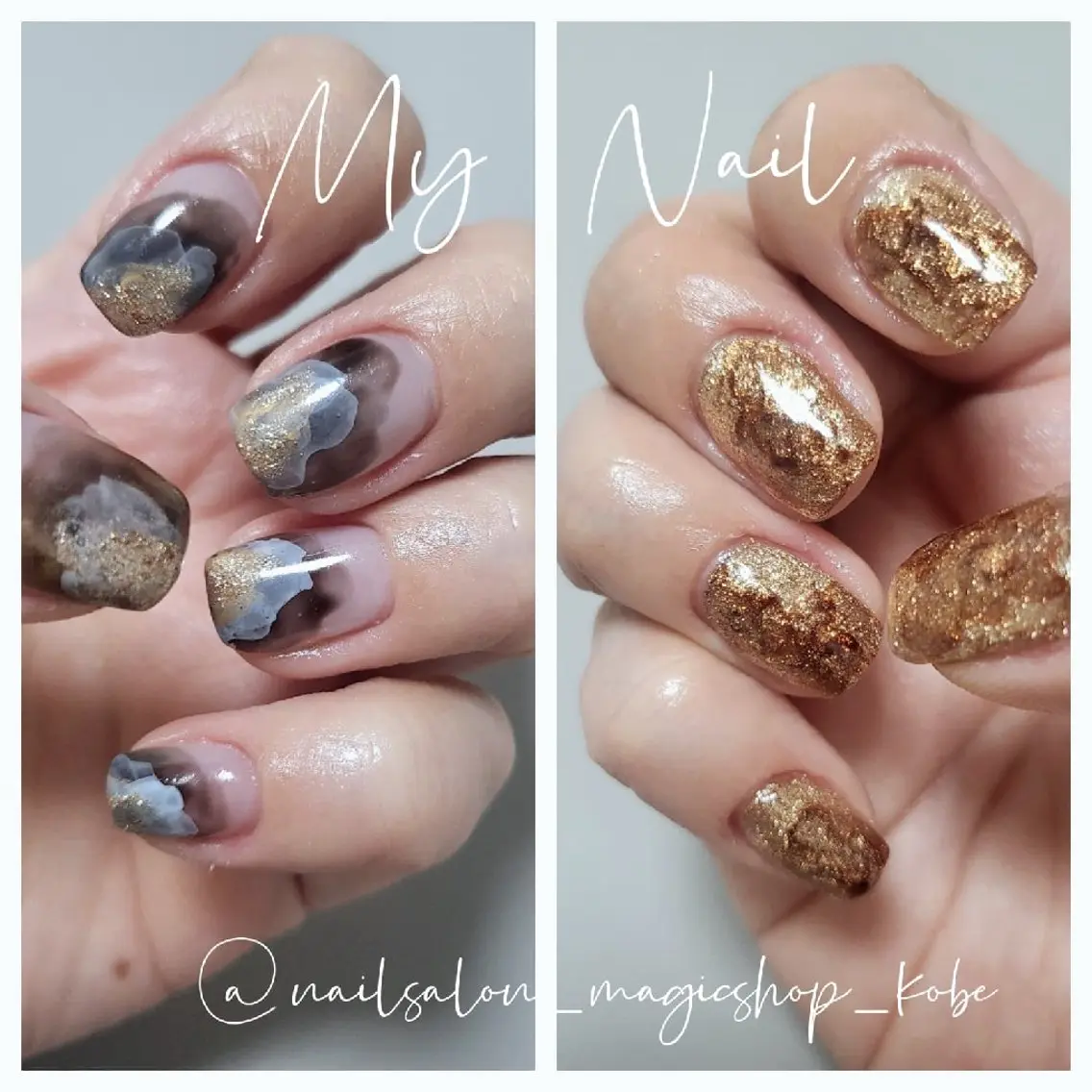 ネイル ブラウン ジェルネイル ゴールド ゴージャス ラメ(グリッター) ハンドネイル Nailsalon MagicShopのネイルデザイン
