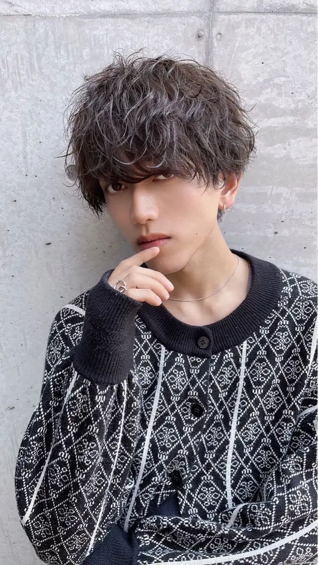 ミディアム カラー パーマ ヘアアレンジ メンズ ミディアムパーマ メンズパーマ ヘアカラー トリートメント メンズ特化酒井翔太 /メンズカット/名駅のヘアスタイル