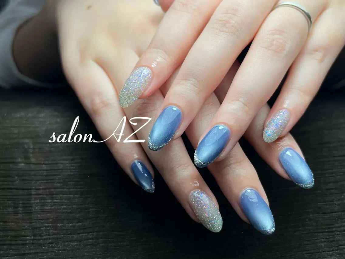 ネイル 長さ出し フットネイル フレンチネイル ジェルネイル マグネットネイル salon AZのネイルデザイン