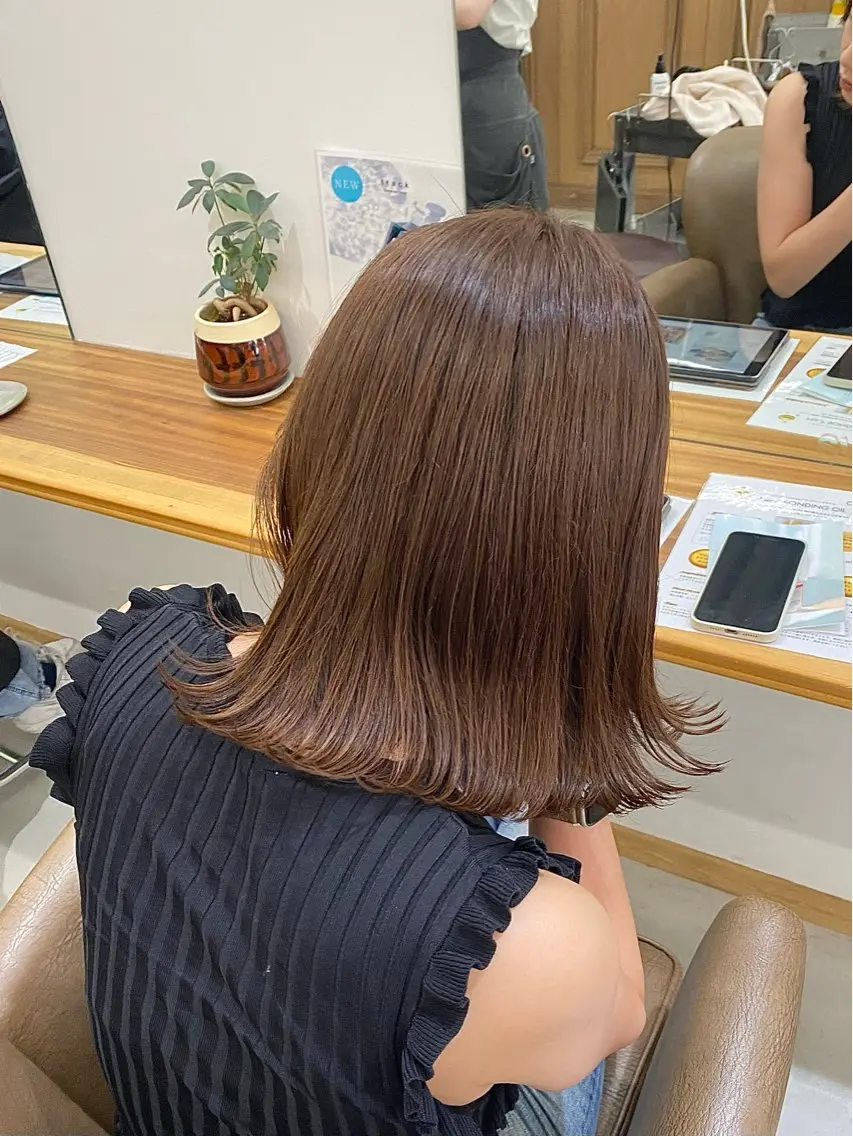 ミディアム カラー ヘアアレンジ カット ヘアカラー トリートメント ハル🌸柔色/ ブリーチなし/艶髪のヘアスタイル