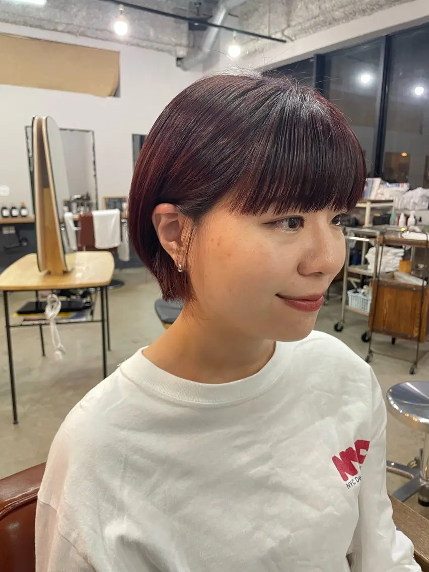 ショート カラー ブリーチ ブリーチなしカラー レッドカラー ヘアカラー ウシロダ メグミ /ボブ/透明感カラーのヘアスタイル
