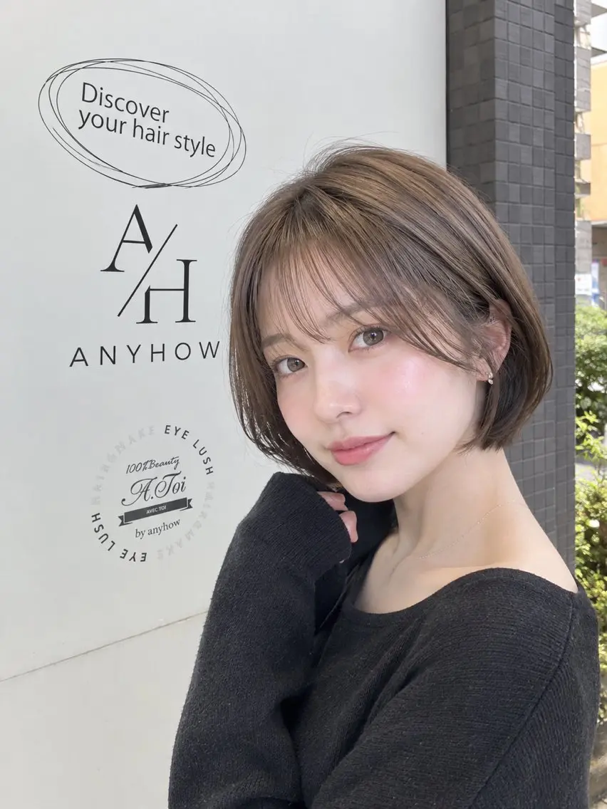 ショート カラー ボブ シースルーバング 小顔カット カット 池田達也anyhow /店長のヘアスタイル
