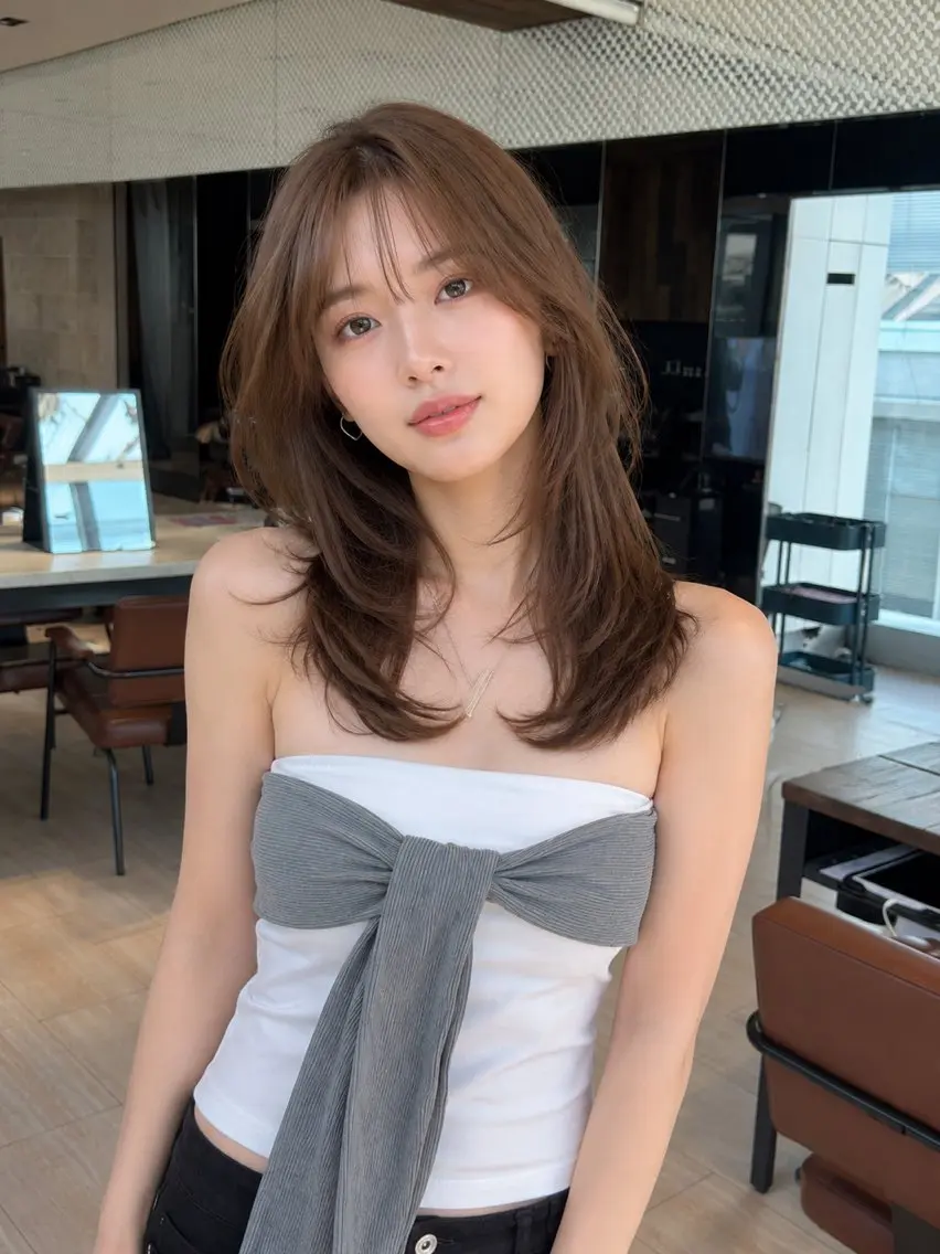 ロング カラー レイヤーカット カット ヘアカラー トリートメント SHION/銀座 まとまるカット🩵のヘアスタイル