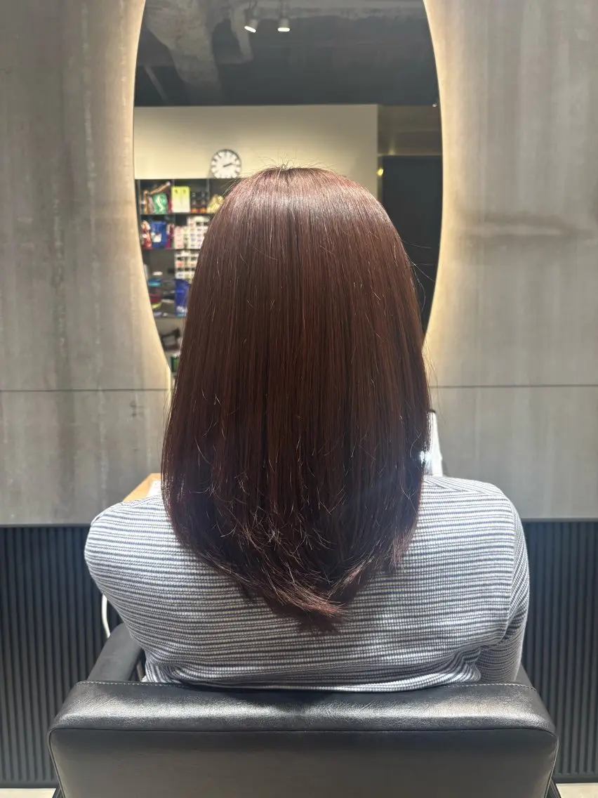 セミロング カラー ブラウンカラー オレンジ ピンクカラー ピンクブラウン ヘアカラー トリートメント あずま みはなのヘアスタイル