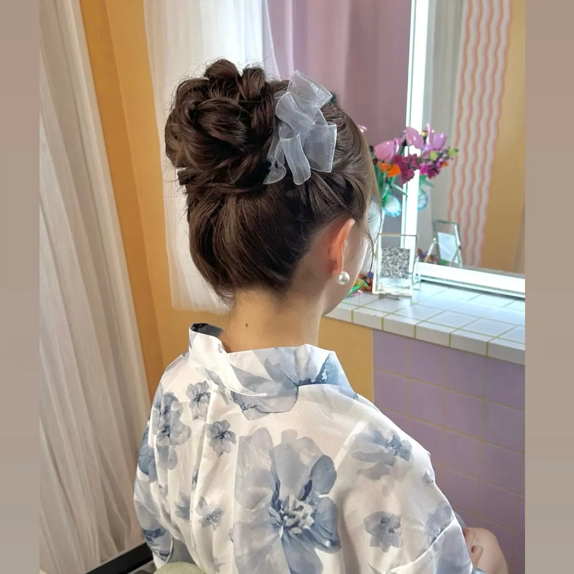 ロング ヘアアレンジ お団子ヘア 浴衣 ヘアセット 杏寿 ヘアセットサロンのヘアスタイル