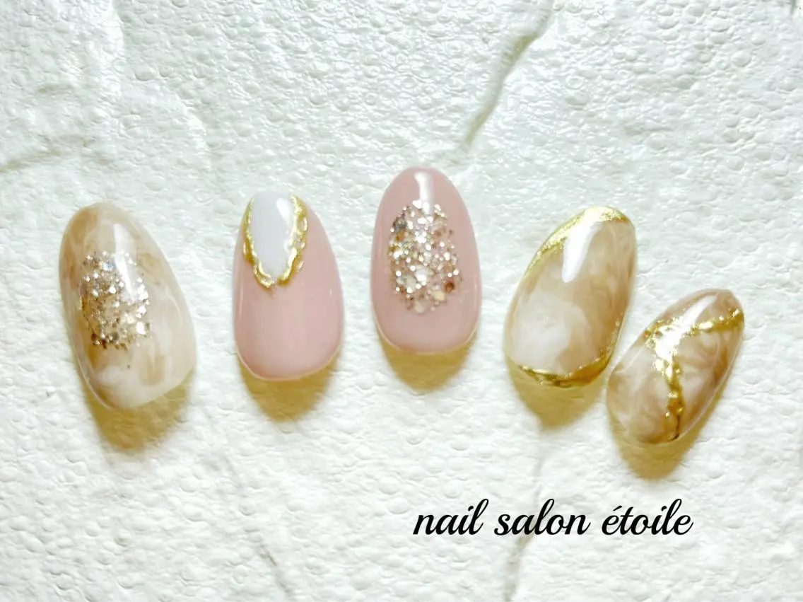 ネイル ブラウン ジェルネイル 大理石ネイル(マーブル) ミラーネイル ニュアンスネイル ハンドネイル nail salon étoileのネイルデザイン