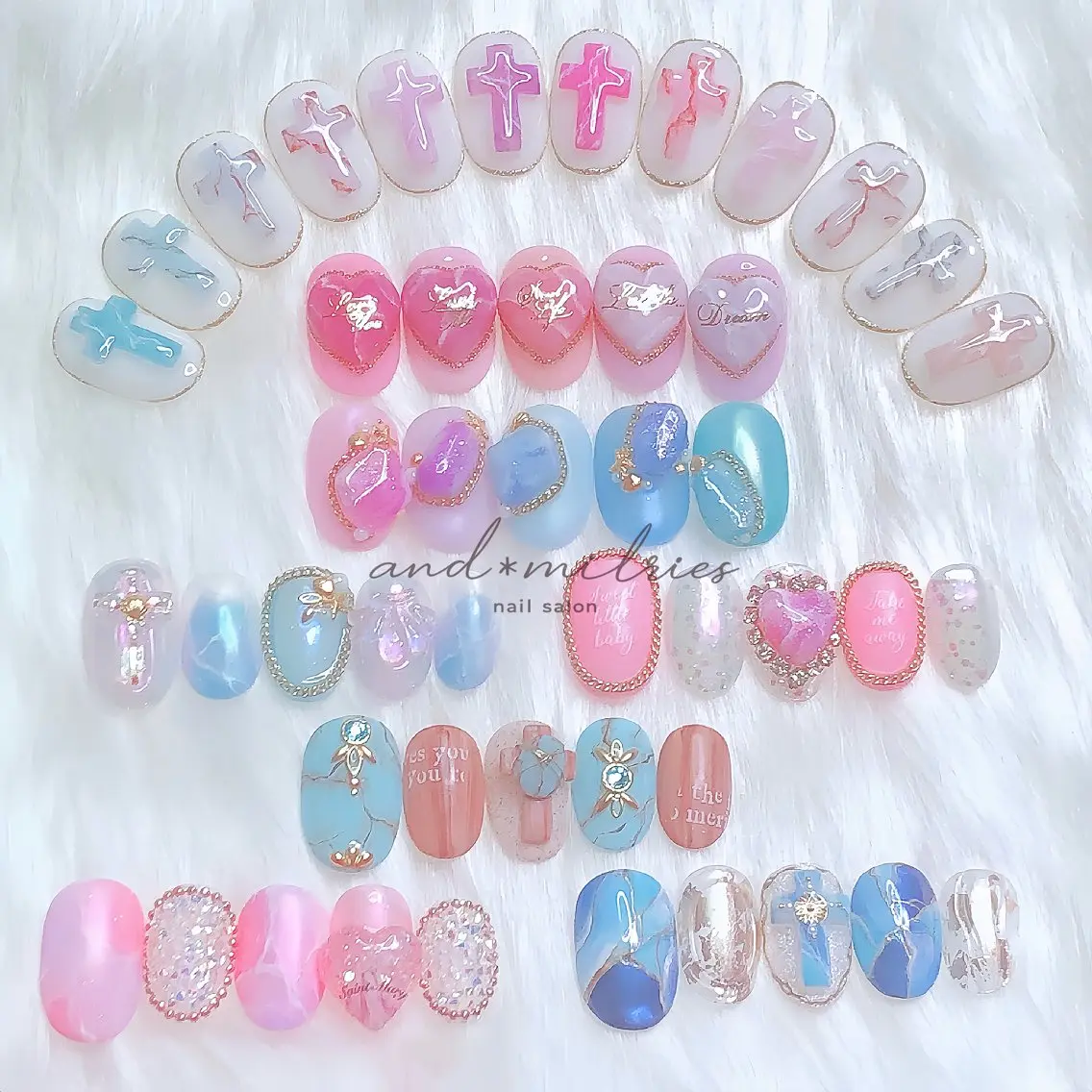 ネイル アートネイル 長さ出し ハート ロングネイル and* milriesのネイルデザイン