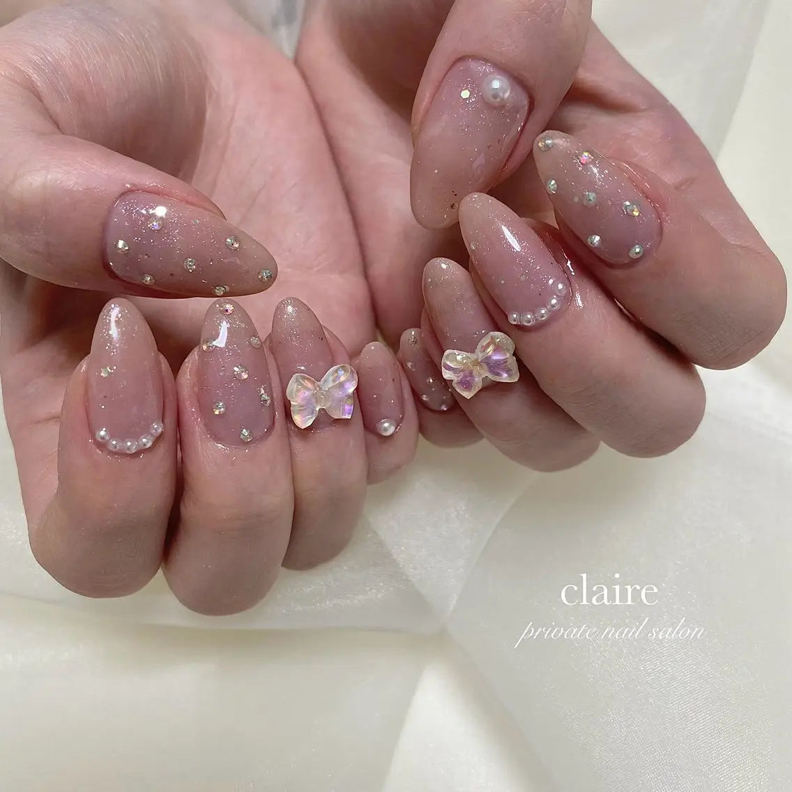 ネイル リボン ハンドネイル claire_ rie.のネイルデザイン
