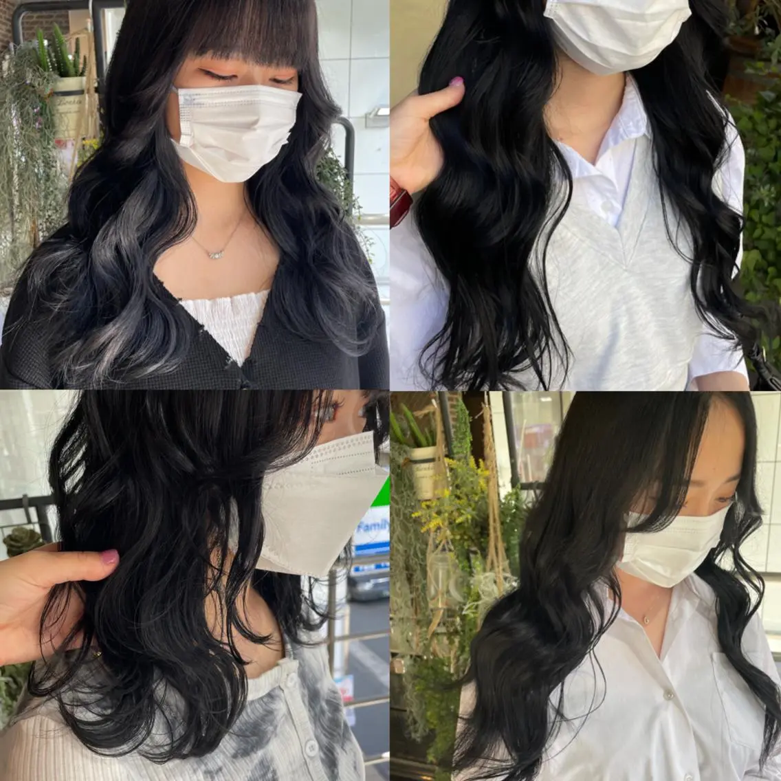 ロング カラー 黒髪 ブルーカラー ブルーブラック aya/小顔レイヤー /柔らかカラーのヘアスタイル