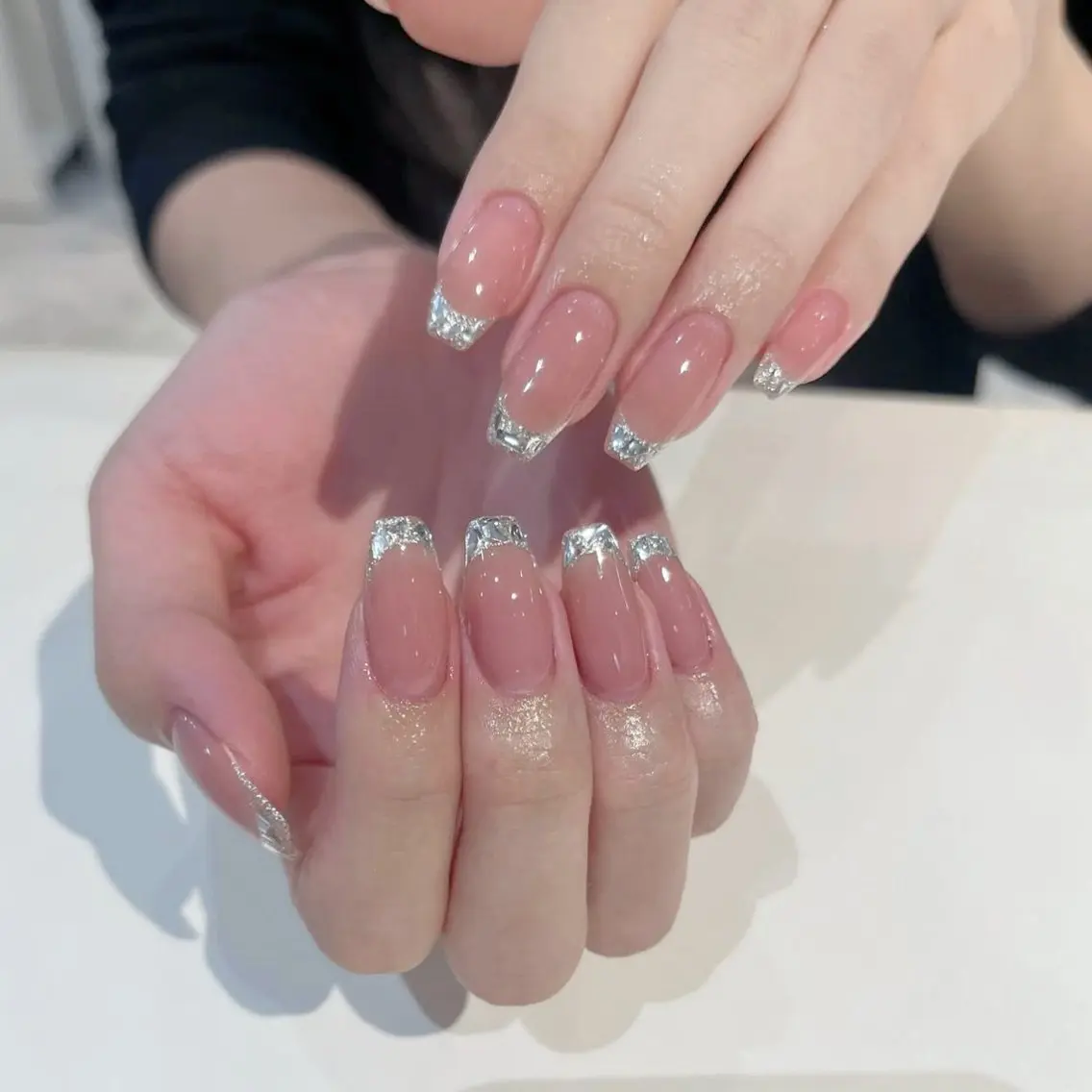 ☆NEWOPEN記念(オフあり)【自爪】 SNSで大人気！ ガラスフレンチネイル ¥8480→¥7480の写真