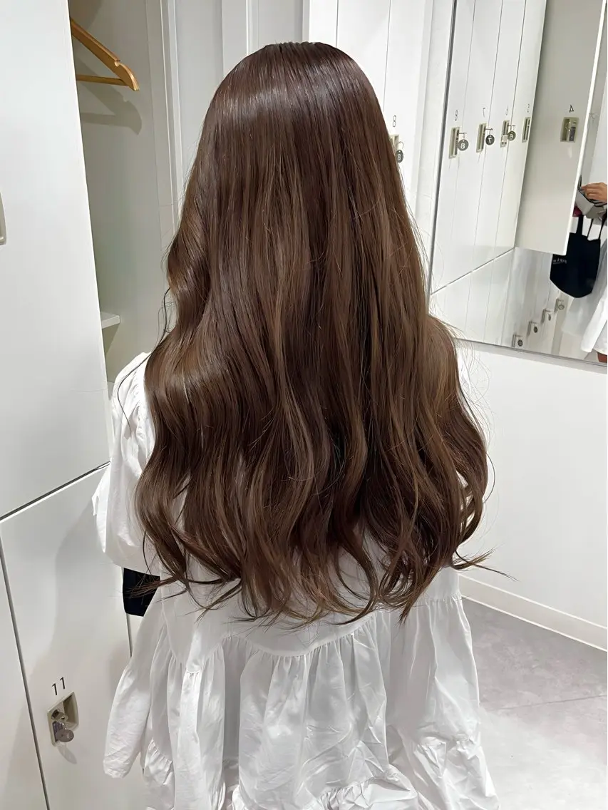 ロング カラー ブリーチ ブラウンカラー ダブルカラー ナチュラルブラウン ブリーチなしカラー ヘアカラー トリートメント 韓国ハッシュカット/ 新宿/髪質改善/岡崎のヘアスタイル