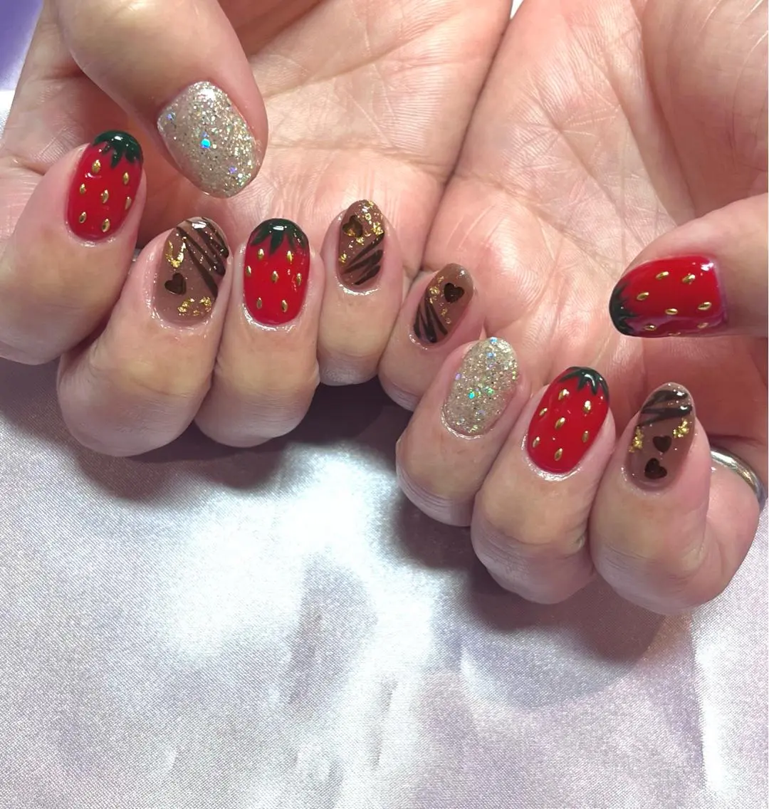 ネイル キラキラネイル ラメ(グリッター) バレンタイン 冬ネイル ハンドネイル フットネイル Para Sol nail　Maoのネイルデザイン
