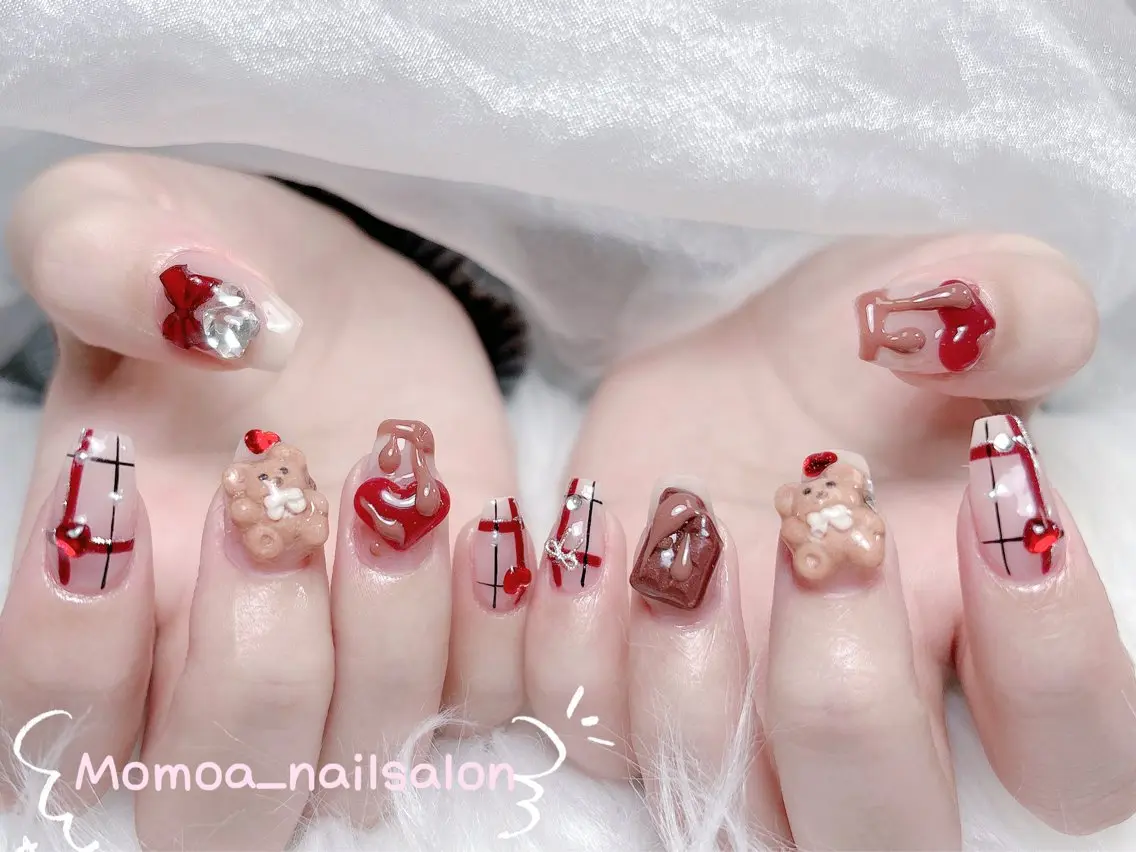ネイル 成人式 ロングネイル マグネットネイル 大理石ネイル(マーブル) 持ち込み ハンドネイル MoMoA Nail ネイル長さ出し専門店のネイルデザイン