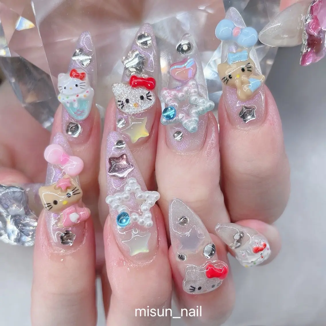 ネイル アートネイル オーロラネイル チークネイル 長さ出し フラッシュネイル misun_ nailのネイルデザイン