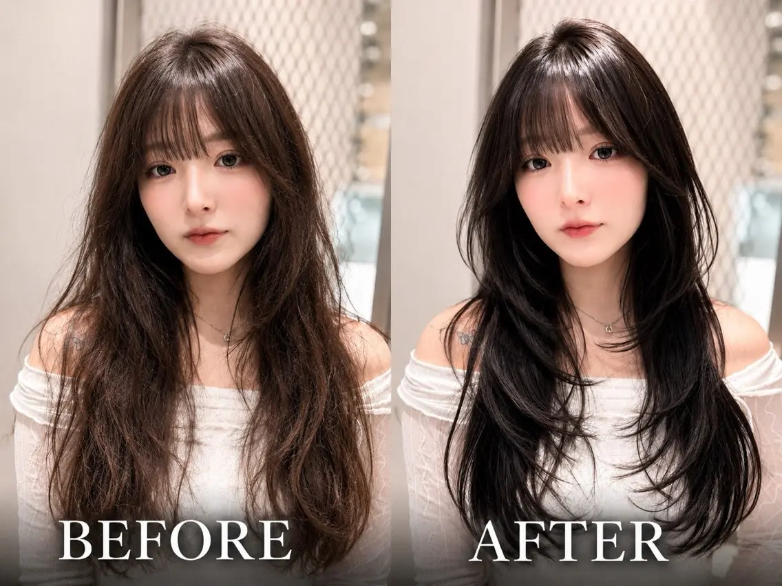 ロング ロング カット ヘアカラー トリートメント 谷川が作る熊本1🥇 レイヤーカットのヘアスタイル