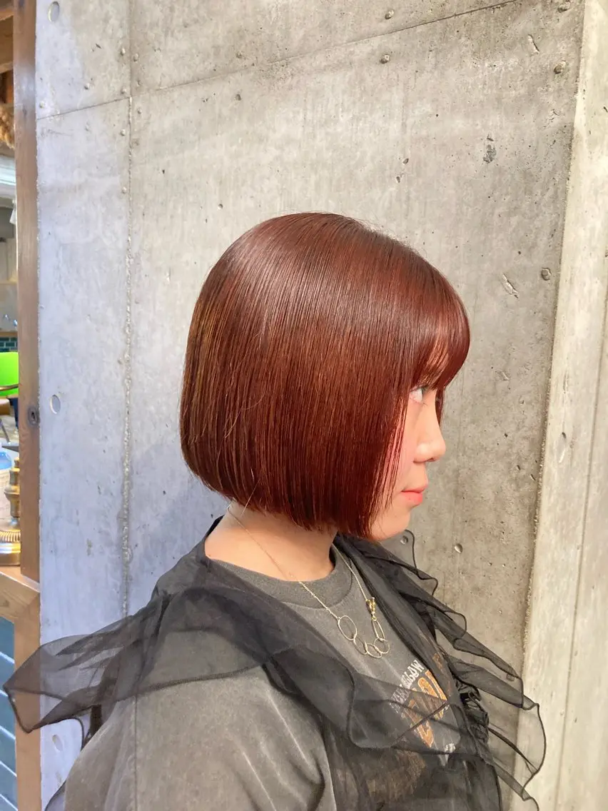 ミディアム カラー ブリーチ ブラウンカラー ブリーチなしカラー オレンジ オレンジブラウン カット ヘアカラー 横浜美容室／暖色系 michika🌹のヘアスタイル