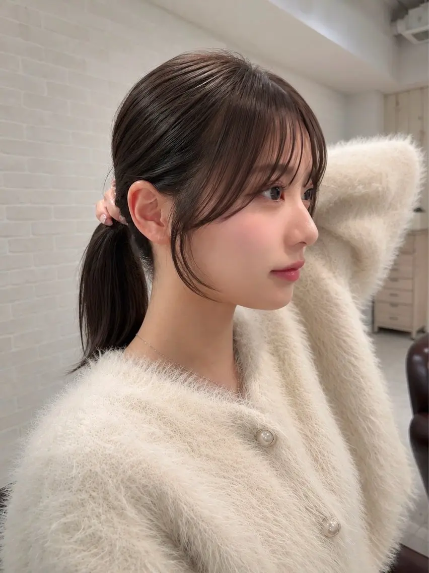 セミロング カラー カット ヘアカラー 【韓国ヘア×透明感 カラー】笹谷 莉未のヘアスタイル