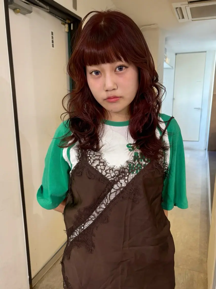 セミロング カラー ブリーチ ブラウンカラー ダブルカラー ブリーチなしカラー オレンジ ヘアカラー ナナ 福岡美容室のヘアスタイル