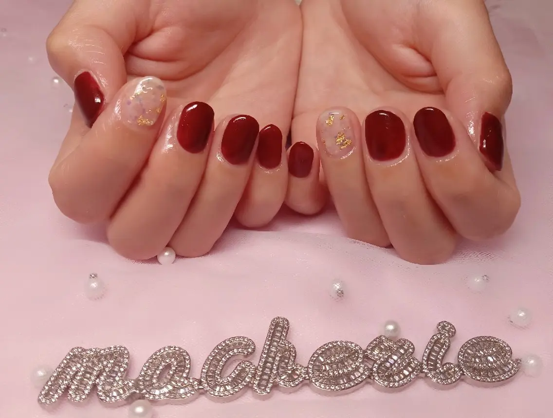 ネイル 赤色 シンプルネイル ハンドネイル Nail Salon macherieのネイルデザイン