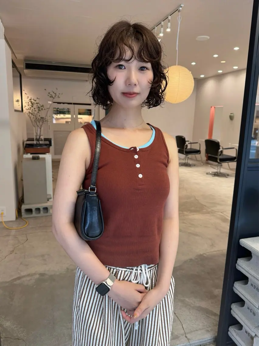 ミディアム パーマ ミディアムパーマ ボブ ニュアンスパーマ カット パーマ トリートメント 岡崎パーマ noiのヘアスタイル