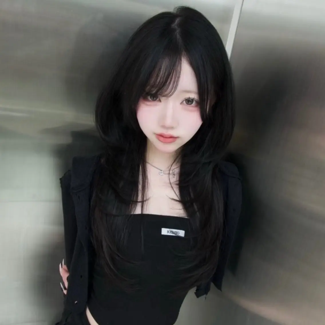 セミロング くびれヘア 顔周りカット ハイレイヤー 韓国風ヘア レイヤーカット カット レイヤーカット/ きったん/ハイライトのヘアスタイル