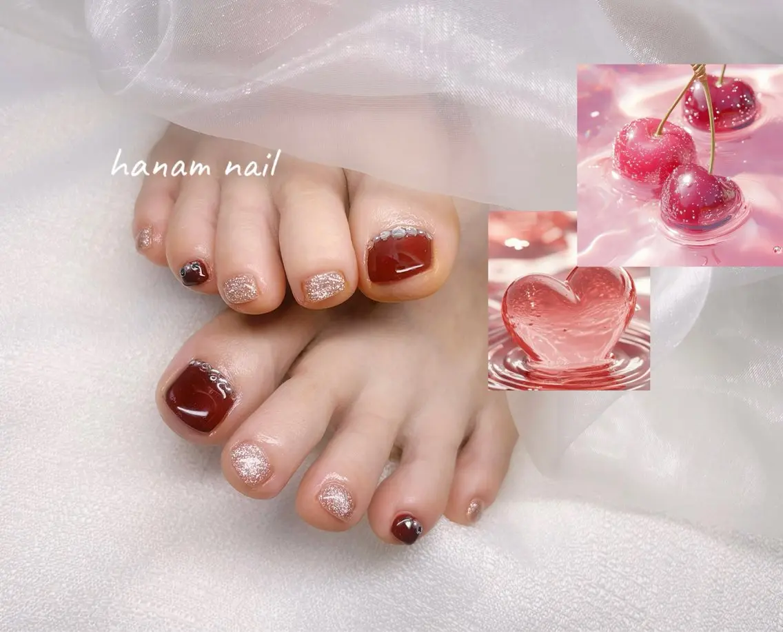 ネイル フットネイル フットネイル hanam nail 🌿🩵ハナムネイルのネイルデザイン