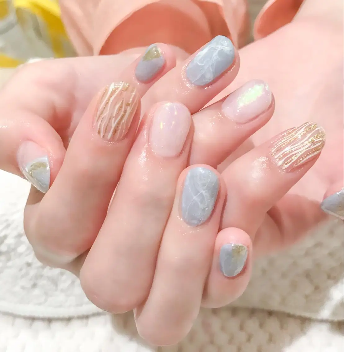 ネイル ブルー ジェルネイル ニュアンスネイル 春ネイル ブライダルネイル Nyanco Nailのネイルデザイン