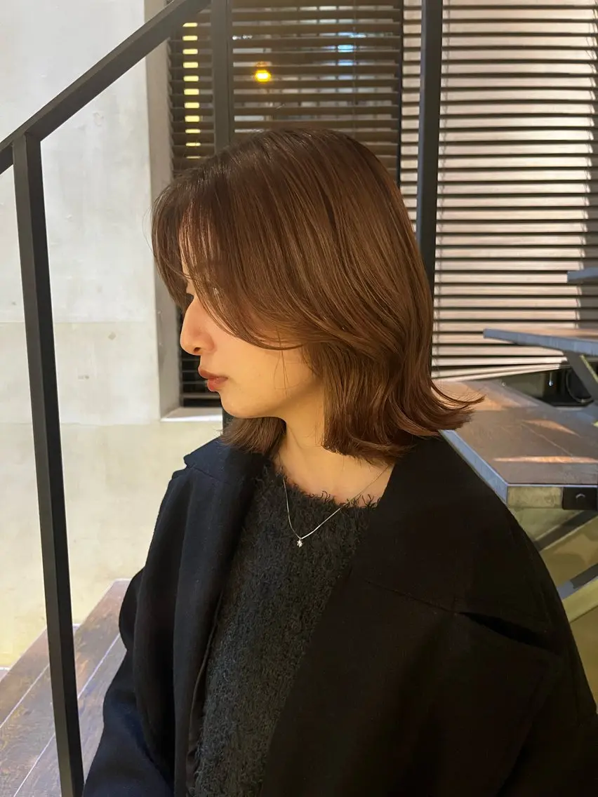 ミディアム ボブレイヤー ボブ くびれヘア 韓国風ヘア レイヤーカット misaki/透明感 カラー/尼崎美容室のヘアスタイル