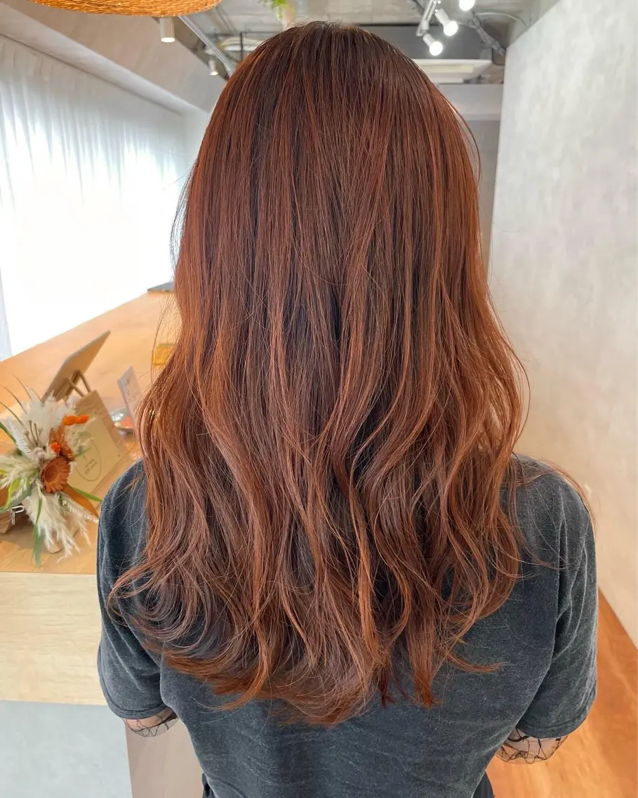 ロング カラー ブラウンカラー オレンジ オレンジブラウン moro 丁寧なカウンセリングのヘアスタイル